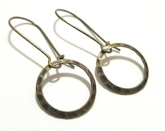 Loop Antique Bronze Pendant Earrings with Kidney EarWire, Hoop,Minimal, vintage