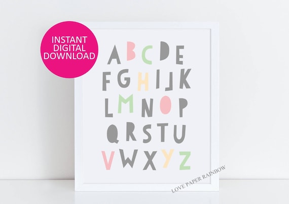 Alphabet Poster, Abc Poster, Abc nursery print, Scandinavian print, nursery decor, nursery art, kids poster, instant download, pastel