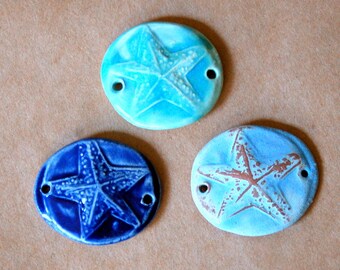 3 Handmade Starfish Ceramic Beads - Sweet Trio of Stafish Bracelet Beads