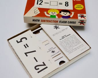 vintage math flashcards: vintage 1960s school subtraction flashcards in box Edu Cards