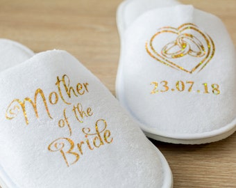 Mother of the Bride Personalised Wedding Slippers Bride, Bridesmaid Gift, Bridal Party , Hen Weekend closed toe Spa Slippers