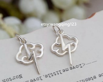 2 pcs sterling silver cloud lightning bolt charm pendant , QQ1