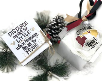 Hand Painted State to State Close at Heart Ornament with Gift Box - Best Friend or Family Long Distance Christmas Gift