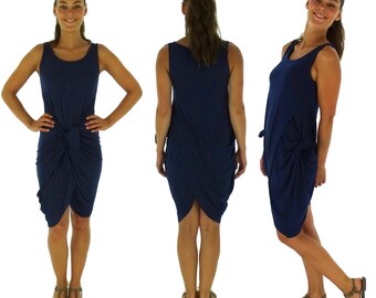 HO800BL ladies dress asymmetrsich balloon form layered look Gr. 34-38 Blue