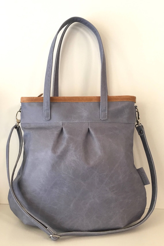 Leather tote bag, light blue leather shopper,large leather bag,cross body bag