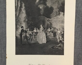 Watteau. Fete Champete. 1920's antique print