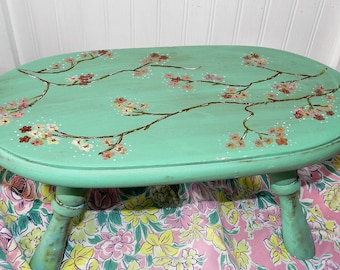 HANDPAINTED WOOD FOOTSTOOL