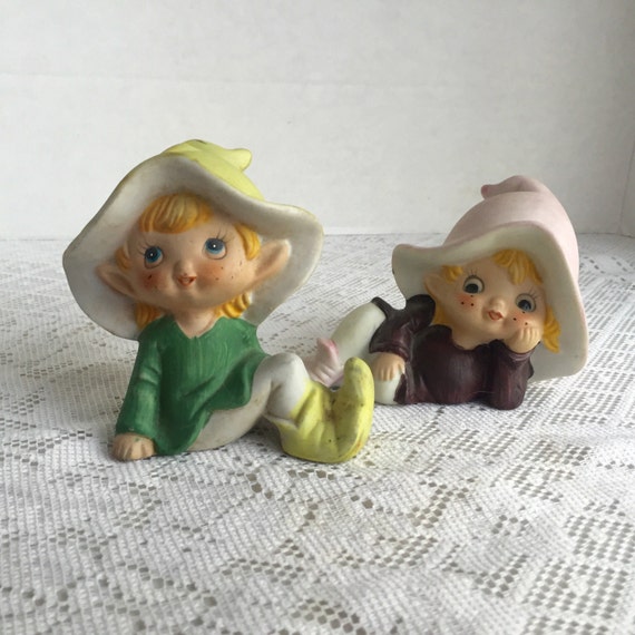 vintage ceramic reclining elf figurines knickknacks by homco homco christmas figurines