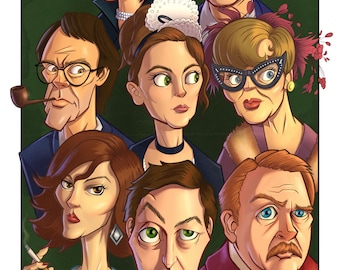 Who Dunnit?? Clue Movie Print, Clue Board Game, Cult Movie, Movie Poster, Fan Art Cartoon 11" X 17" Inches, Clue Art, Clue Wall Art