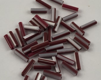Beads, Glass Bugle Beads, Striped Bugle Beads, Brown and White Bugle Beads, Striped Beads