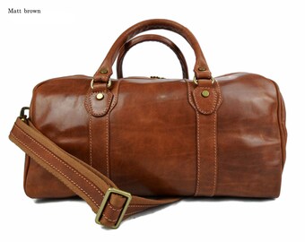 Leather duffle bag genuine leather travel bag overnight bag for men and women weekender leather bag cabin leather bag made in Italy brown