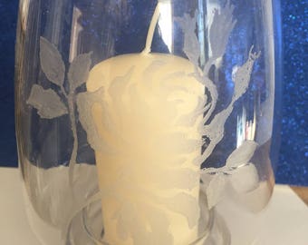 Beautiful hand engraved glass storm lantern
