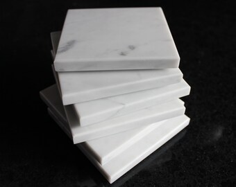 Coasters Set of Six From Natural Stone Carrara White Gray Marble