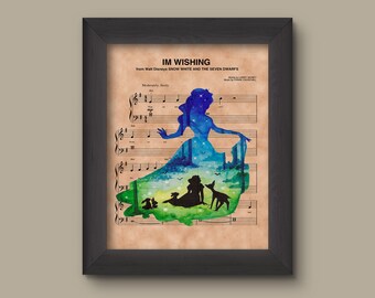 Snow White Silhouette Im Wishing Sheet Music Art Print