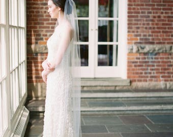 sheer wedding veil, 1 tier wedding veil, tulle bridal veil, fingertip veil, chapel veil, ivory veil, cathedral veil - QUINN