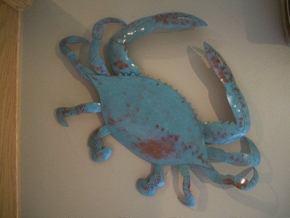 Blue Crab Metal Wall Art Sculpture Tropical Beach Coastal