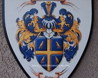 Custom Coat of Arms - Family crest painting on wooden plaque 12 x 14 inches
