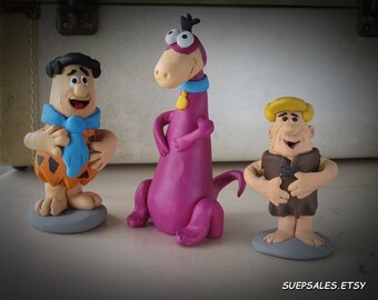 Flintstone Figurines, Hand sculpted polymer clay, Fred Flintstone, Barney Rubble, Dino Flintstone, Flintstones Fan Art, Hanna Barbera