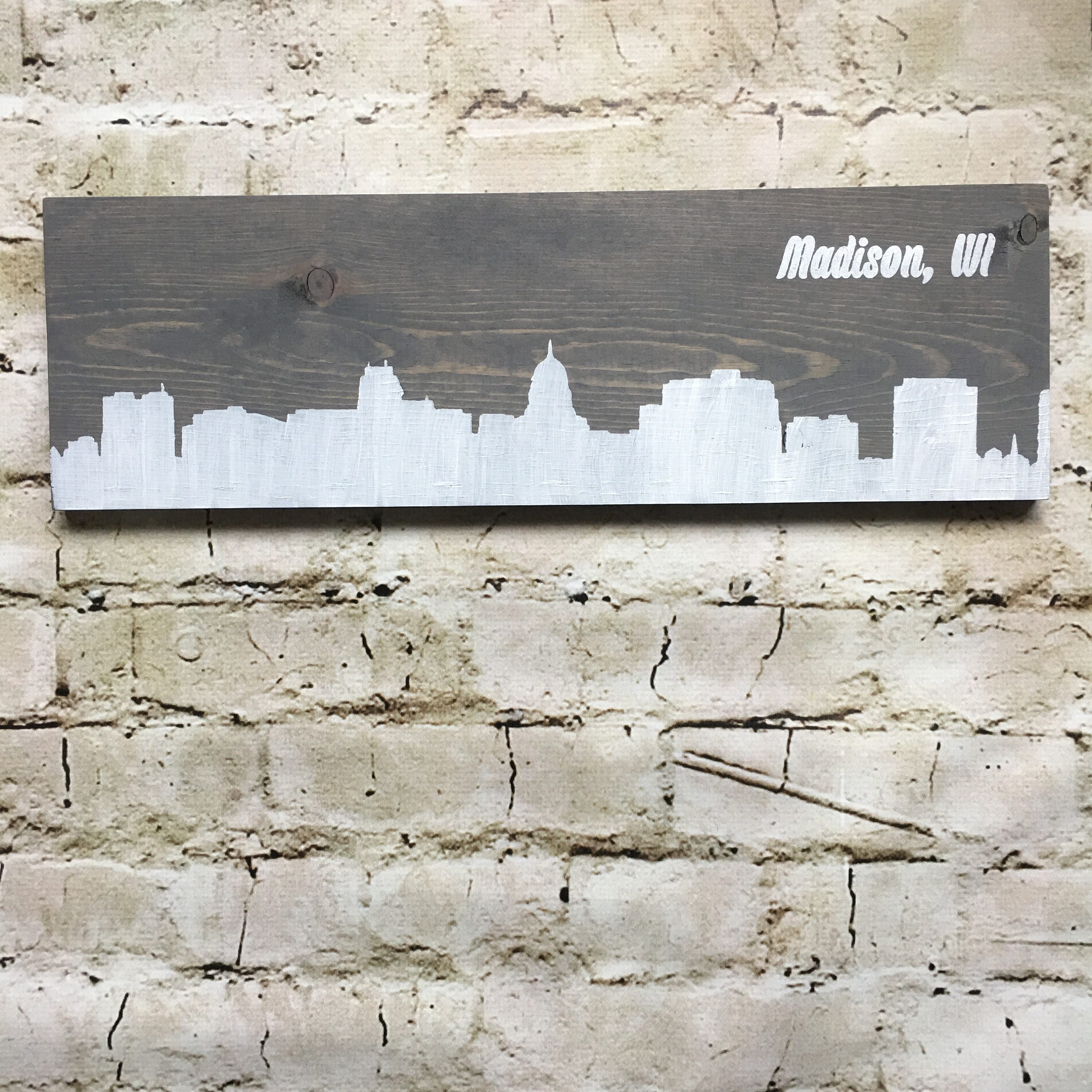 Madison WI skyline on wood Madison WI home decor and gifts