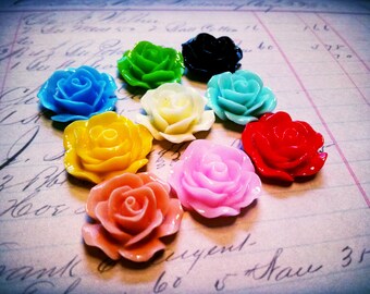 Flower Cabochons Resin Flowers Flower Flat Backs Resin Cabochons Flat Back Flowers Rose Cabochons 18mm Cabochons 18mm Flowers 10 pieces