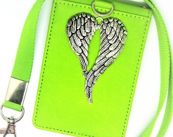 PU Leather Lanyard ID Holder-Angel Badge Holder-Wallet-Teacher Id-Student ID-Work Badge Lanyard-sjo Handcrafted