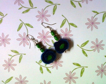 Blue and Green Felt Earrings (2151)