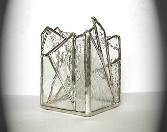 Clear Stained Glass Candle Holder