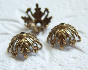 Antique brass 12mm filigree bead caps, lot of (6) - BD300