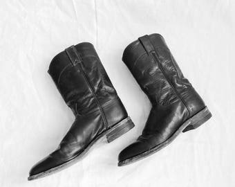 Vintage Justin Black Leather Western Boot 8.5