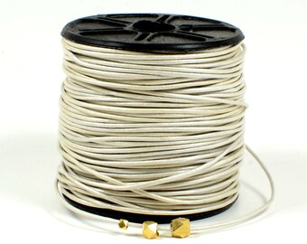 Metallic White Leather Cord, 1mm, Round Leather Cord, Genuine Leather Cord, Lead Free, RETAIL -- 1 YARD/order