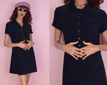 90s Blue Shirt Dress/ Medium/ 1990s/ Short Sleeve