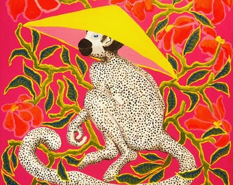 Monkey in Yellow hat on Hot Pink
