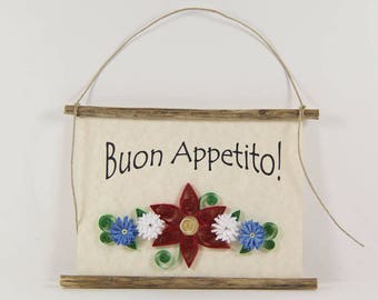 Buon Appetito, Paper Quilled Italian Kitchen Sign, 3D Paper Quilled Banner, Red White Blue Decor, Italy Gift, Have a Good Meal Art