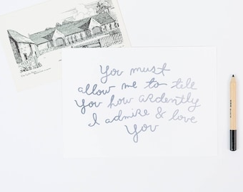 mr. Darcy love quote art print, 5x7