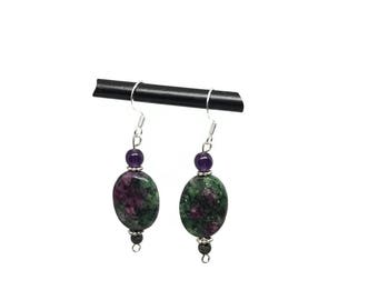 Ruby zoisite earrings| ruby zoisite jewelry| tanzanite earrings| purple tanzanite| green purple earring| gift for mom| Easter jewelry