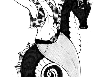 Original art Ink drawing - Western Mermaid