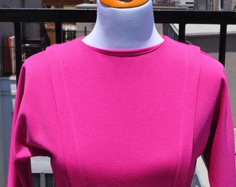 Vintage 1980s LESLIE FAY Petites Dress Size M Pink Knee Length Long Sleeve