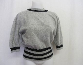 Angora Sweater Cropped Angora Sweater Gray Sweater Short Sleeve Sweater Liz Claiborne