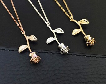 Rose Necklace, Rose Pendant, Valentines Day, Mothers Day, gift for women, Bridesmaids gift Gold Silver Rose necklace Personalized rose Charm