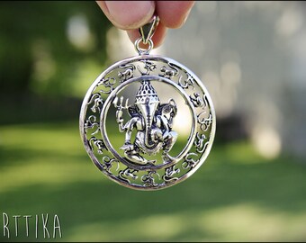 Silver Ganesha pendant with chain. Pendant Om. Yoga Pendant. Meditation. Ganesh pendant. Om pendant. Hindusim Jewelry. Hindu