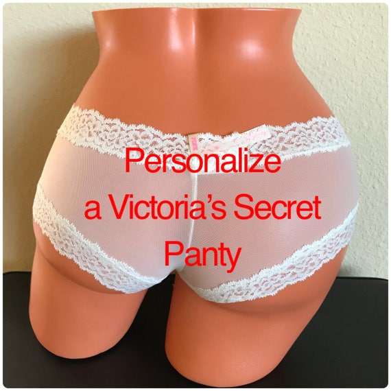 Custom Panties Victoria's Secret White AllOver Lace Cheekster Personalize for You, Bachelorette, Birthday or St. Patrick's Day