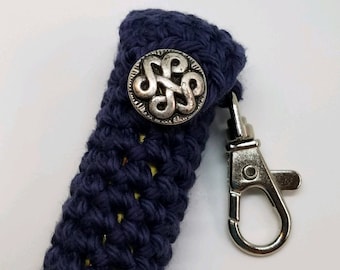 Dark Blue Celtic Scrollwork Lip Balm Holder Keyring, Navy Blue Chapstick Case, Lanyard Lip Balm Cozy, Gifts for Her or Him