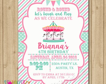 Carnival Birthday Invitation, Carnival Invitation, Carousel Invitation, Carousel Birthday Invitation, Carnival Birthday