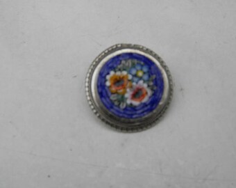 Antique Italian Pietra Dura silver brooch from around 1900