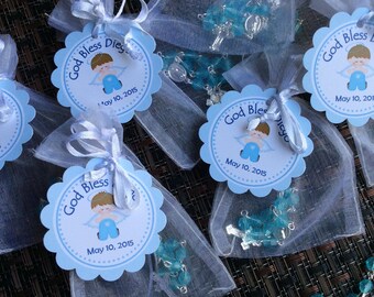24 organza bags with mini rosaries included and thank you card- Boy Baptism favors- Christening Baptism girl favors - first communion rosari