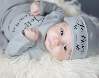 newborn Gray personalized name hat newborn baby boy baby shower gift hat birthday gift- baby shower newborn baby boy coming home outfit