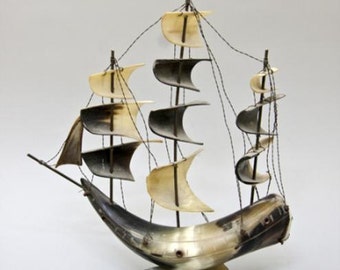 Old Vintage Model Sailing Ship Made Entirely of Horn, H 12.5 "
