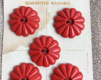 Five Vintage Red Le Chic Buttons on Original Card