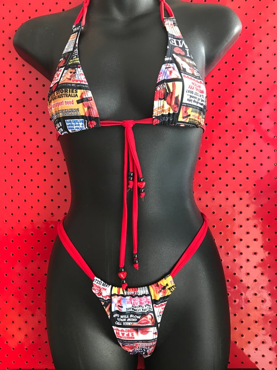 15%OFFSALE *** MissManeater CALLGIRL bikini set = double tie thin halter + strappy sliding BRAZILIANpant! ADJUSTABLEcoverage!