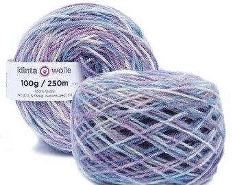 Hand paint pure wool knitting yarn "Sally" DK 3-ply worsted 50g/125m cake